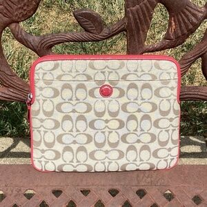 Coach Signature Canvas Leather Detail Zip Top iPad Case